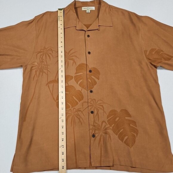 Tommy Bahama 100% Silk Button Up Down Short Sleeve Shirt Brown Mens XL Palm Tree - Picture 10 of 11